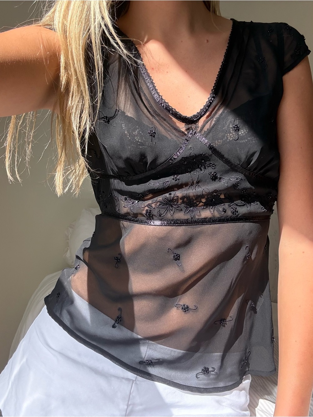 vintage Sheer Embroidered Mesh Camisole Top
